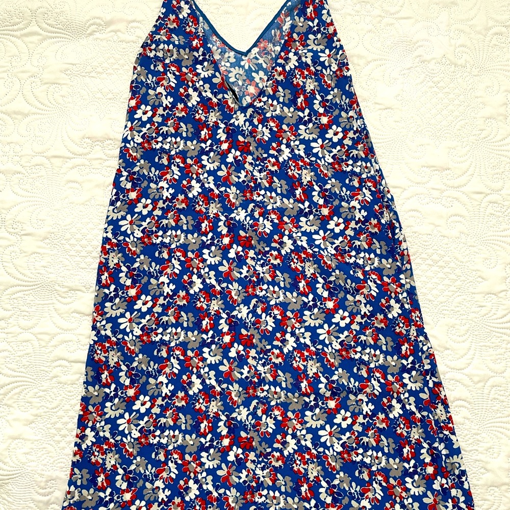 Rag & Bone maxi dress, blue with red white & gray flowers. No liner required.